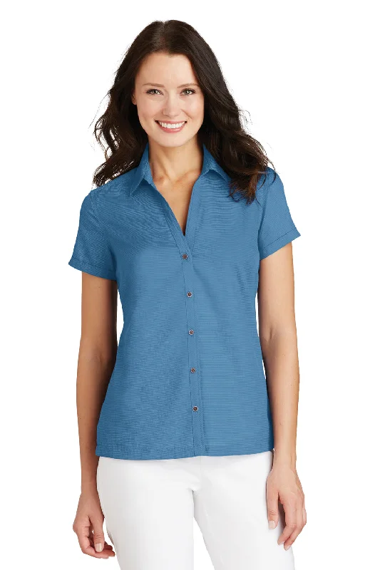 Port Authority Womens Wrinkle Resistant Short Sleeve Button Down Camp Shirt - Celadon Blue - Closeout