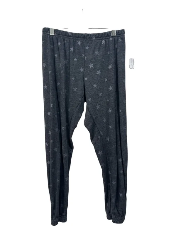 Spirtual Gangster Size S Gray Print Poly Blend Elastic Waist Star Crop Pants