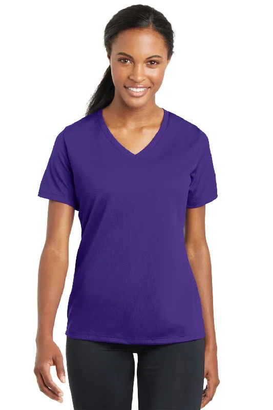 Sports Trend Sport-Tek Womens RacerMesh Moisture Wicking Short Sleeve V-Neck T-Shirt - Purple - Closeout Sports Trend Sport-Tek Womens RacerMesh Moisture Wicking Short Sleeve V-Neck T-Shirt - Purple - Closeout