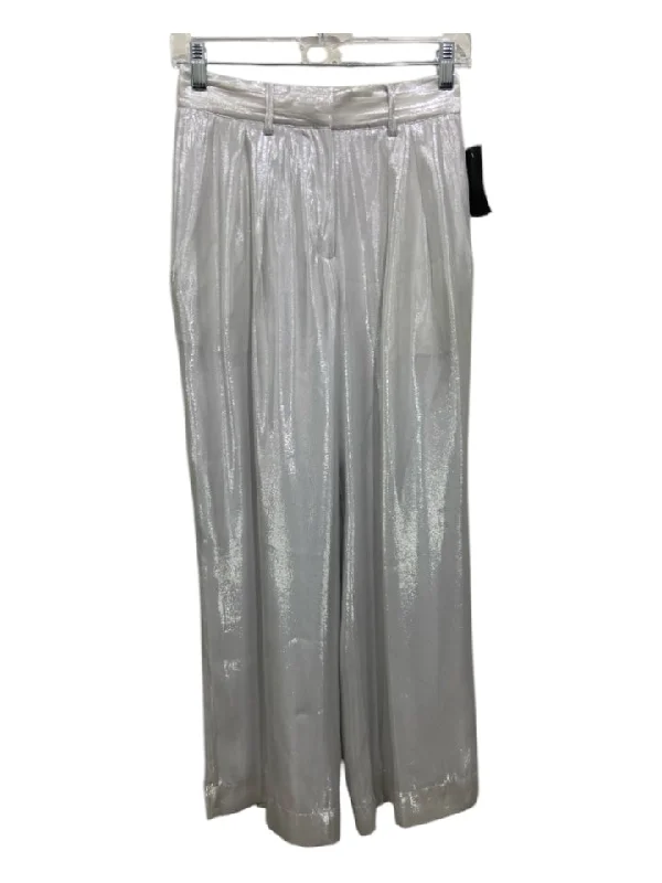 Staud Size 0 Silver Gray Silk & Metallic Pleated High Rise Trouser Pants