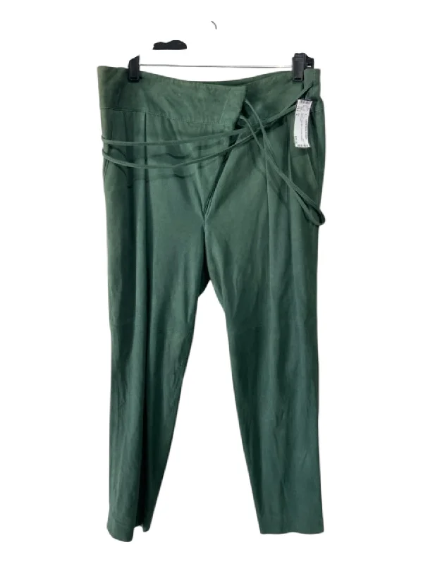 Tibi Size 4 Green Goat Skin Tie Detail Pleated Pants