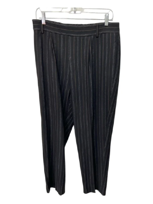 Vince Size L Black & Brown Poly Blend Vertical Pinstripe Elastic Waist Pants