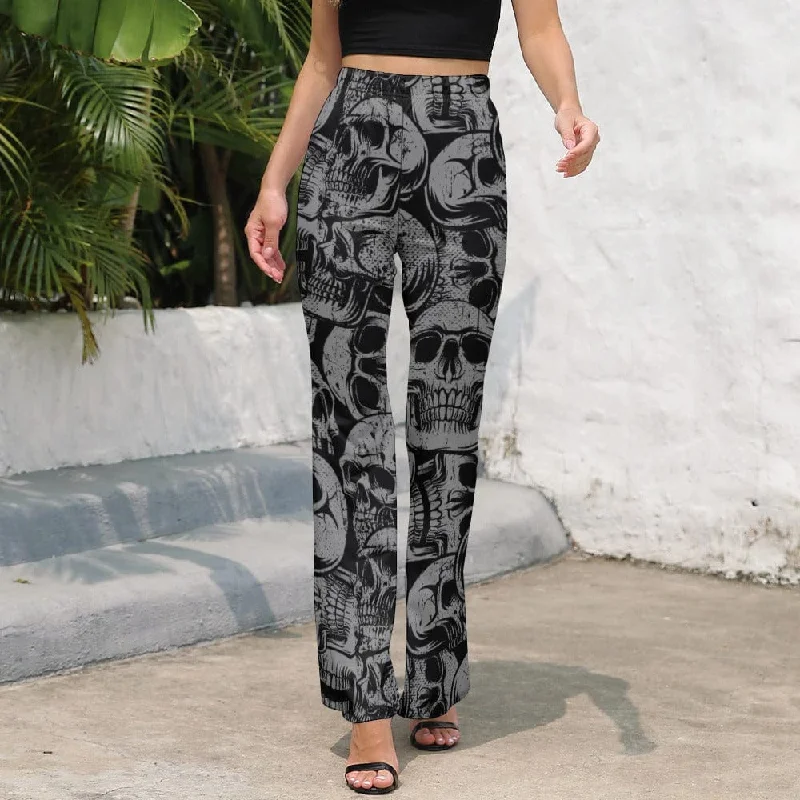 New Products Women's Black Skulls Casual Flared Pants