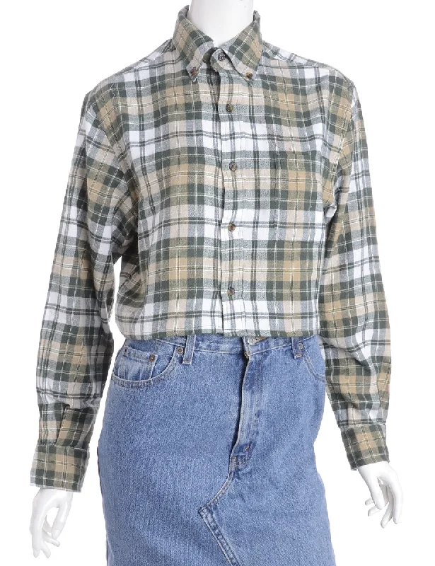 Label Cropped Long Sleeve Flannel Shirt